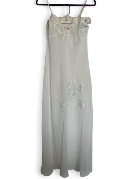 La Vie En Rose Dresses & Skirts - La Vie En Rose White Lace-Trim Maxi Chiffon Nightgown